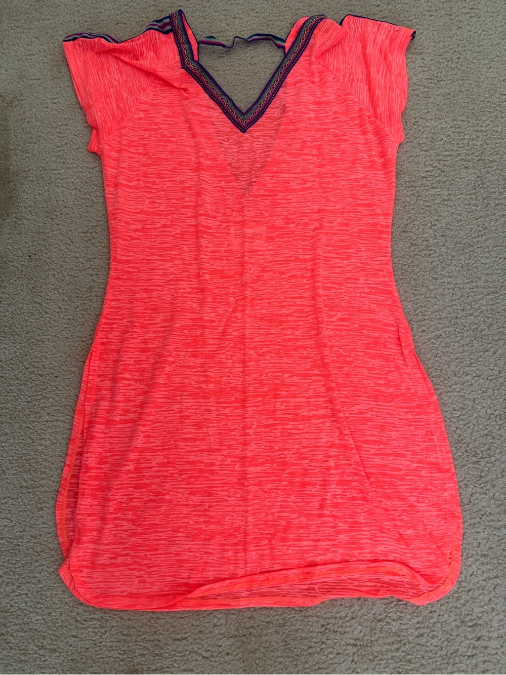 Pitusa Neon Coral V-Neck Swim Coverup with Trim